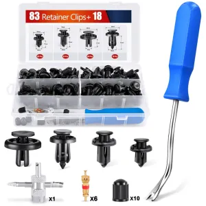 101 Pcs Bumper Splash Shield Retainer Metal Insert Clips for Acura Honda 91503-SZ3-003 91503-SZ5-003 91506-S9A-003 Toyota Fender Liner 90467-07215 4-Way Valve Tools Tire Caps Cores