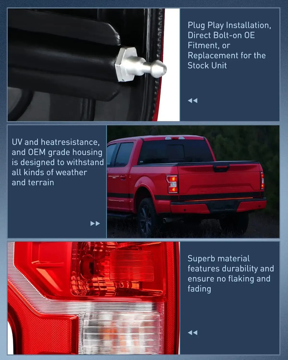 2018-2020 Ford F150 Tail light Assembly Rear Lamp Replacement OE Style Red Housing with Bulbs and Harness Driver Side