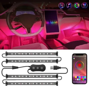 48Leds RGB USB Interior Light Strip APP Remote Control 4PCS