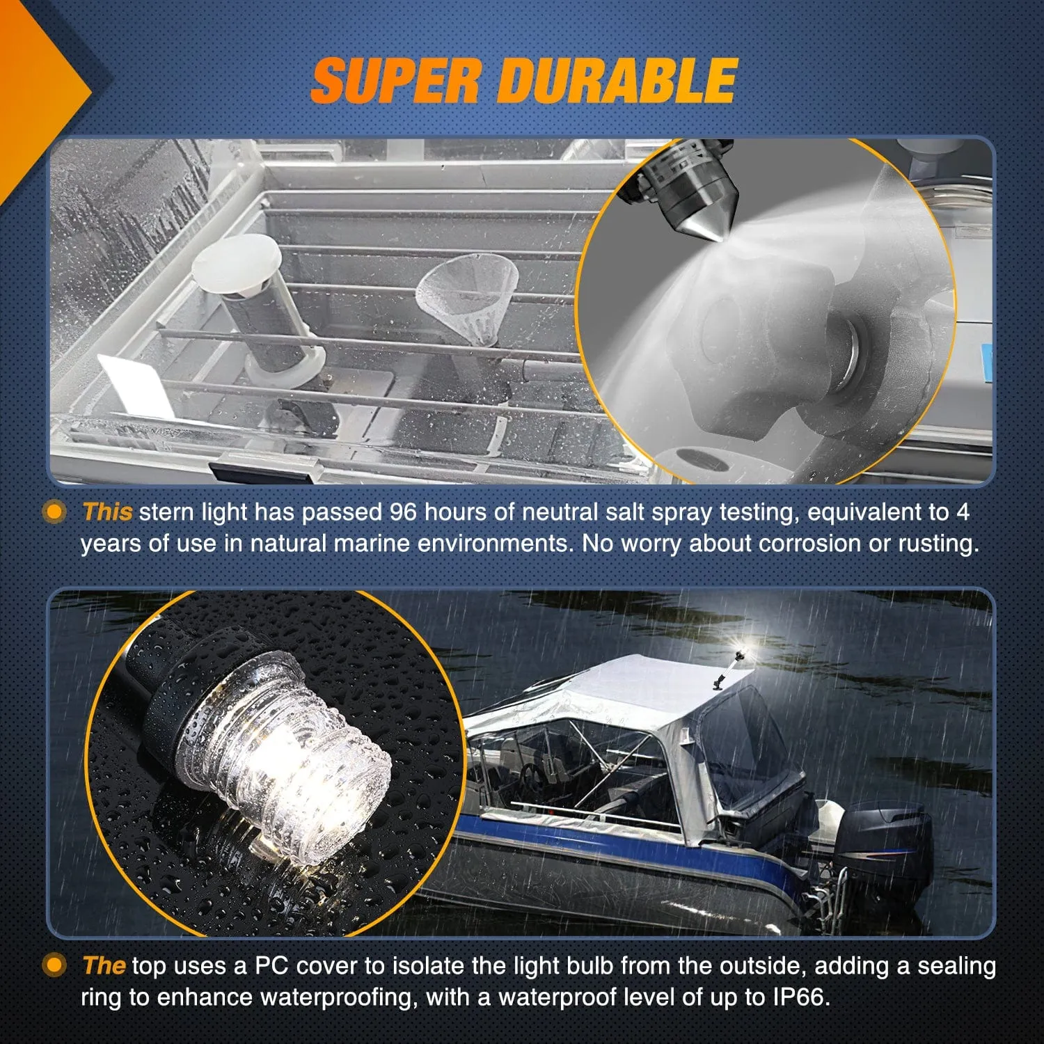 9 Inch White Folding Stern Light for Marine Boats