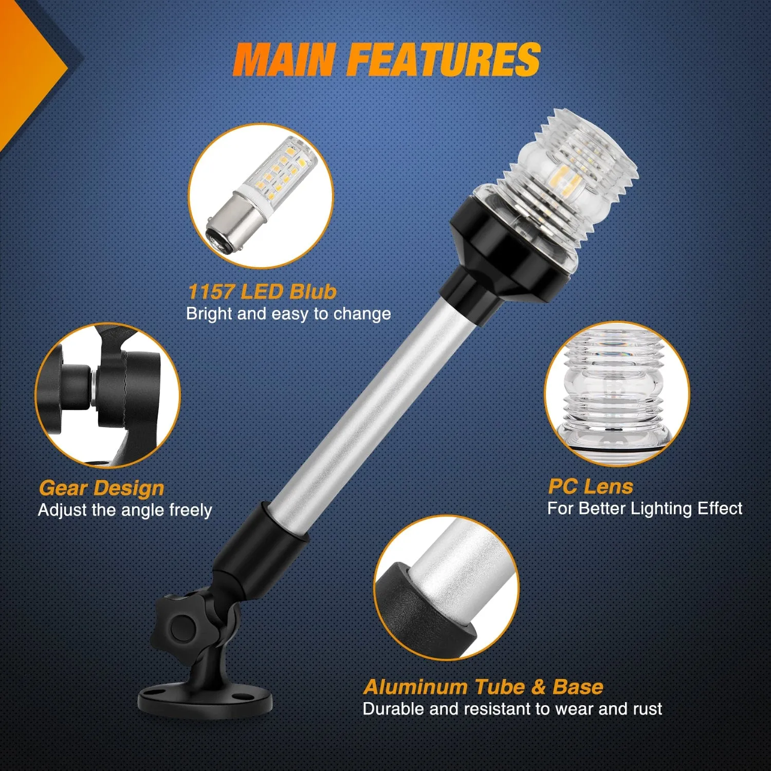 9 Inch White Folding Stern Light for Marine Boats