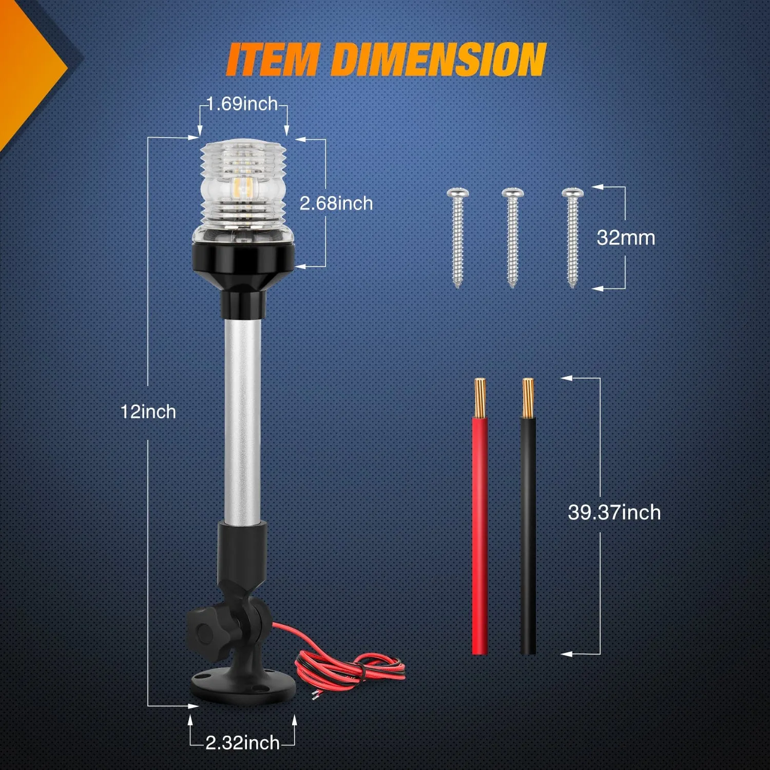 9 Inch White Folding Stern Light for Marine Boats