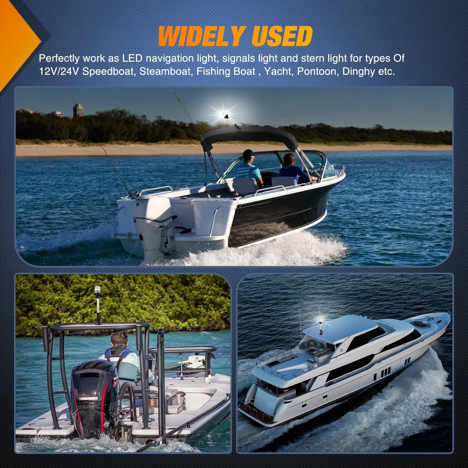 9 Inch White Folding Stern Light for Marine Boats