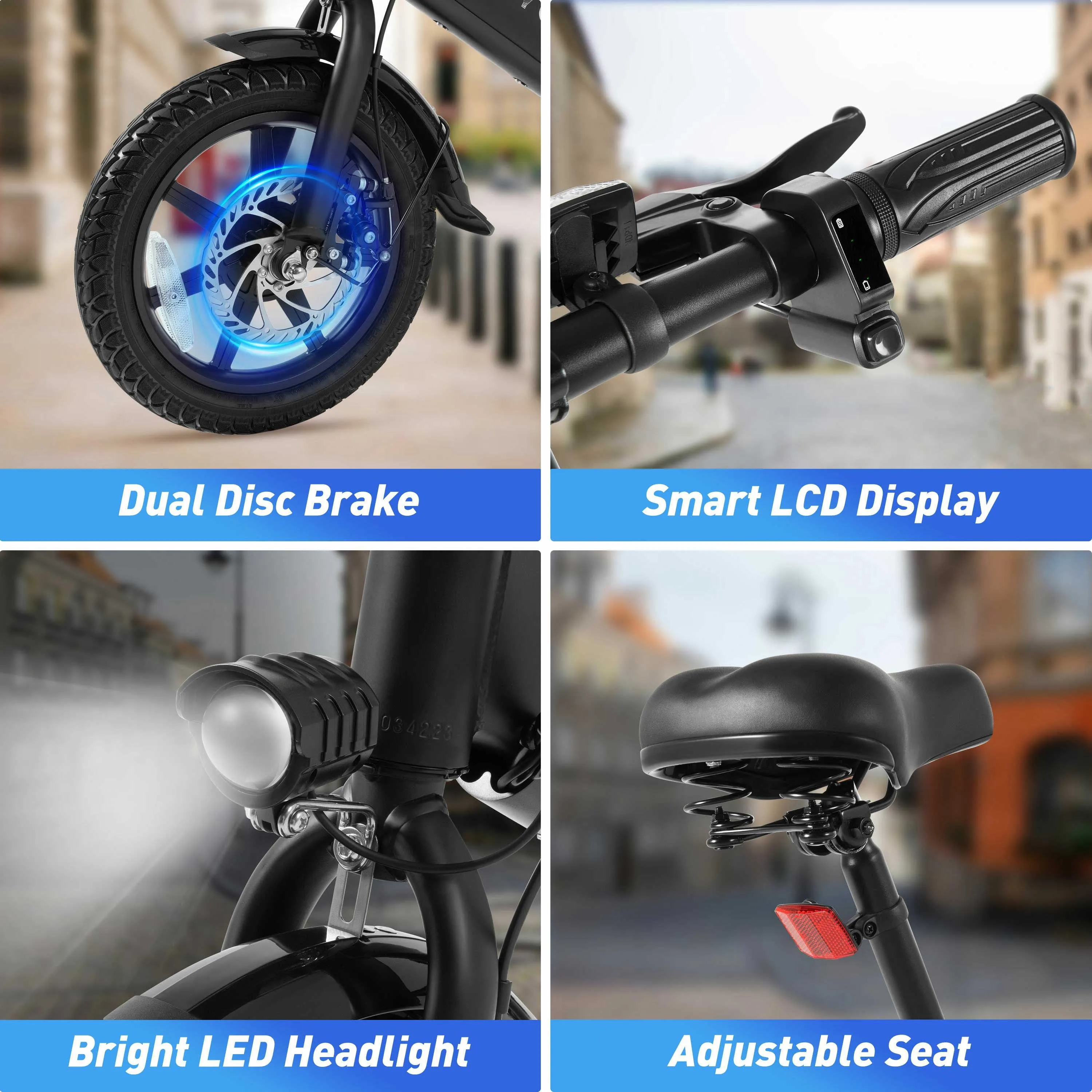 DYU 14" Folding Electric Bike for Adults Teens, 350W 36V/7.5AH, Pedal-Assist, Commuter Cruiser City E Bike