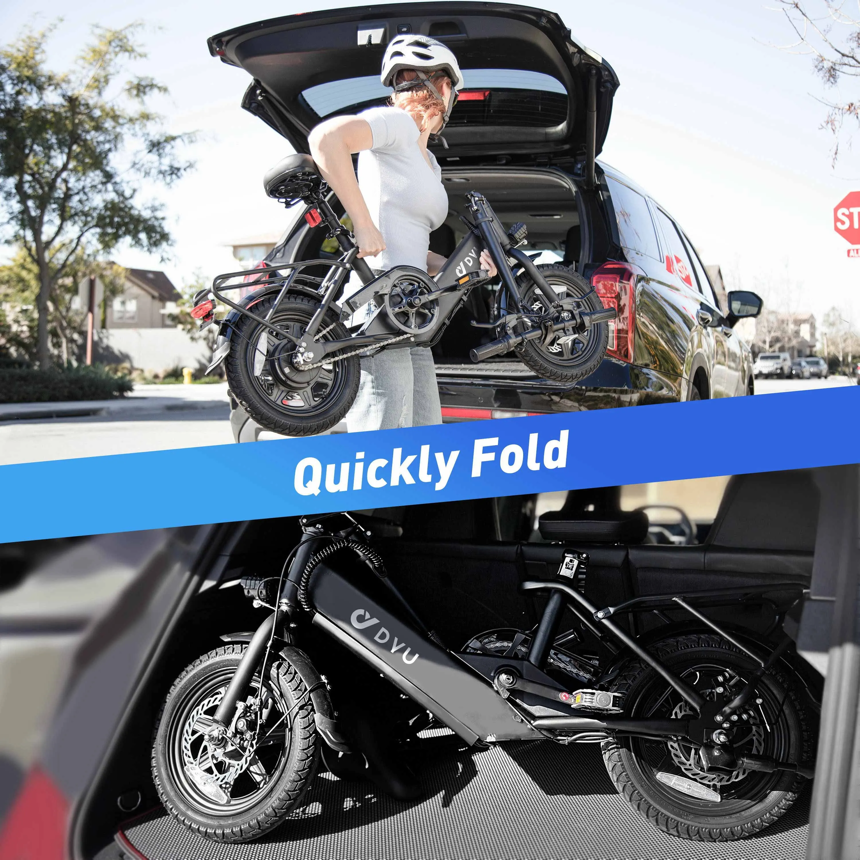 DYU 14" Folding Electric Bike for Adults Teens, 350W 36V/7.5AH, Pedal-Assist, Commuter Cruiser City E Bike