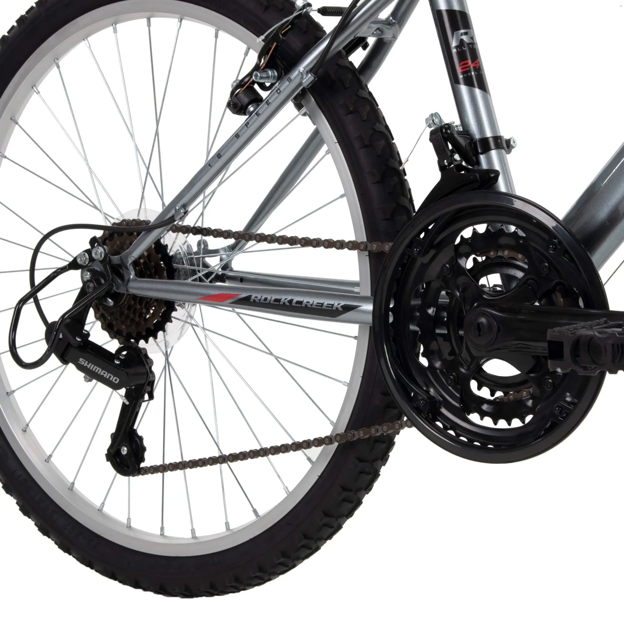 Huffy Rock Creek Mountain Bike, 24" Wheels, Adult Ages 13 , 18-Speeds, Grey