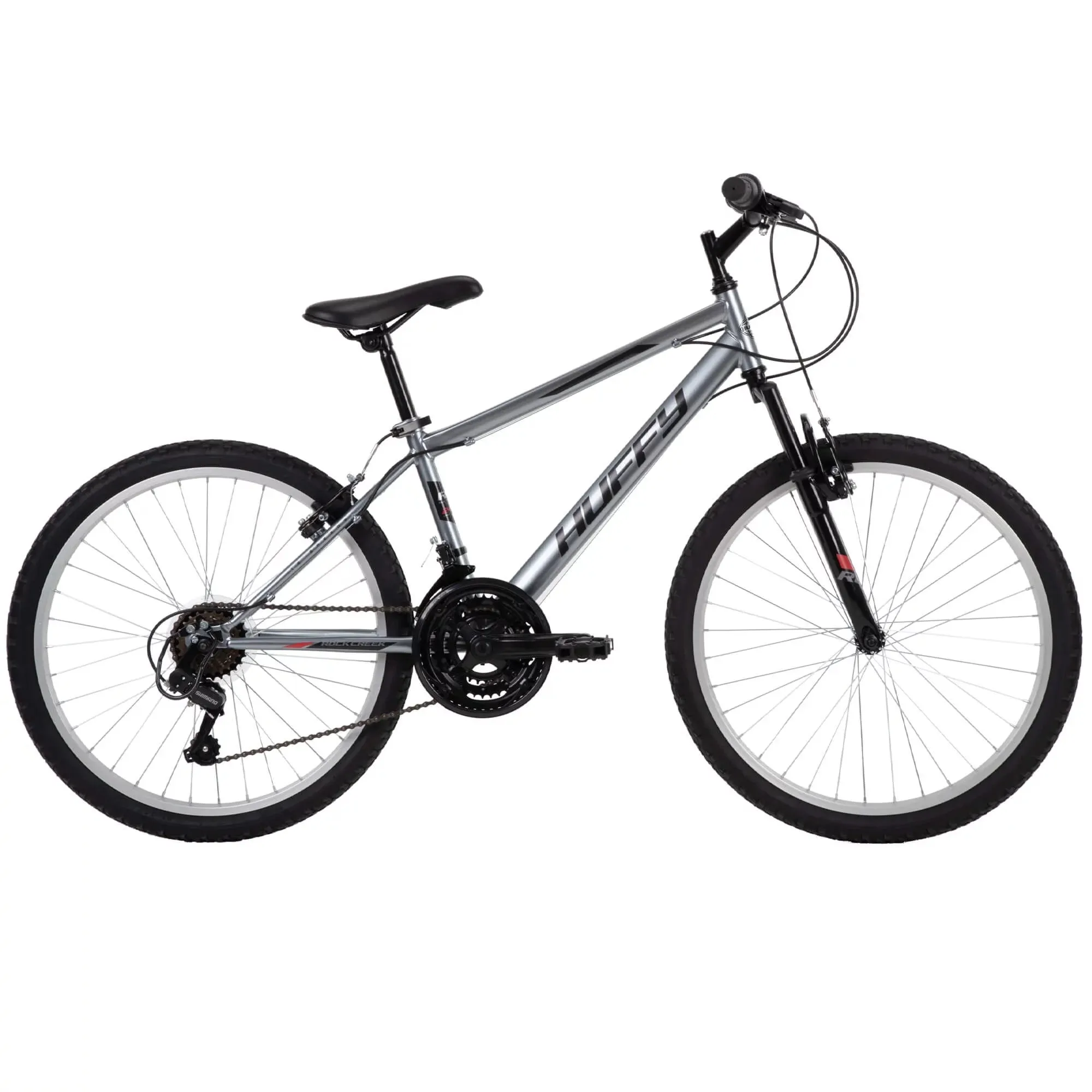 Huffy Rock Creek Mountain Bike, 24" Wheels, Adult Ages 13 , 18-Speeds, Grey