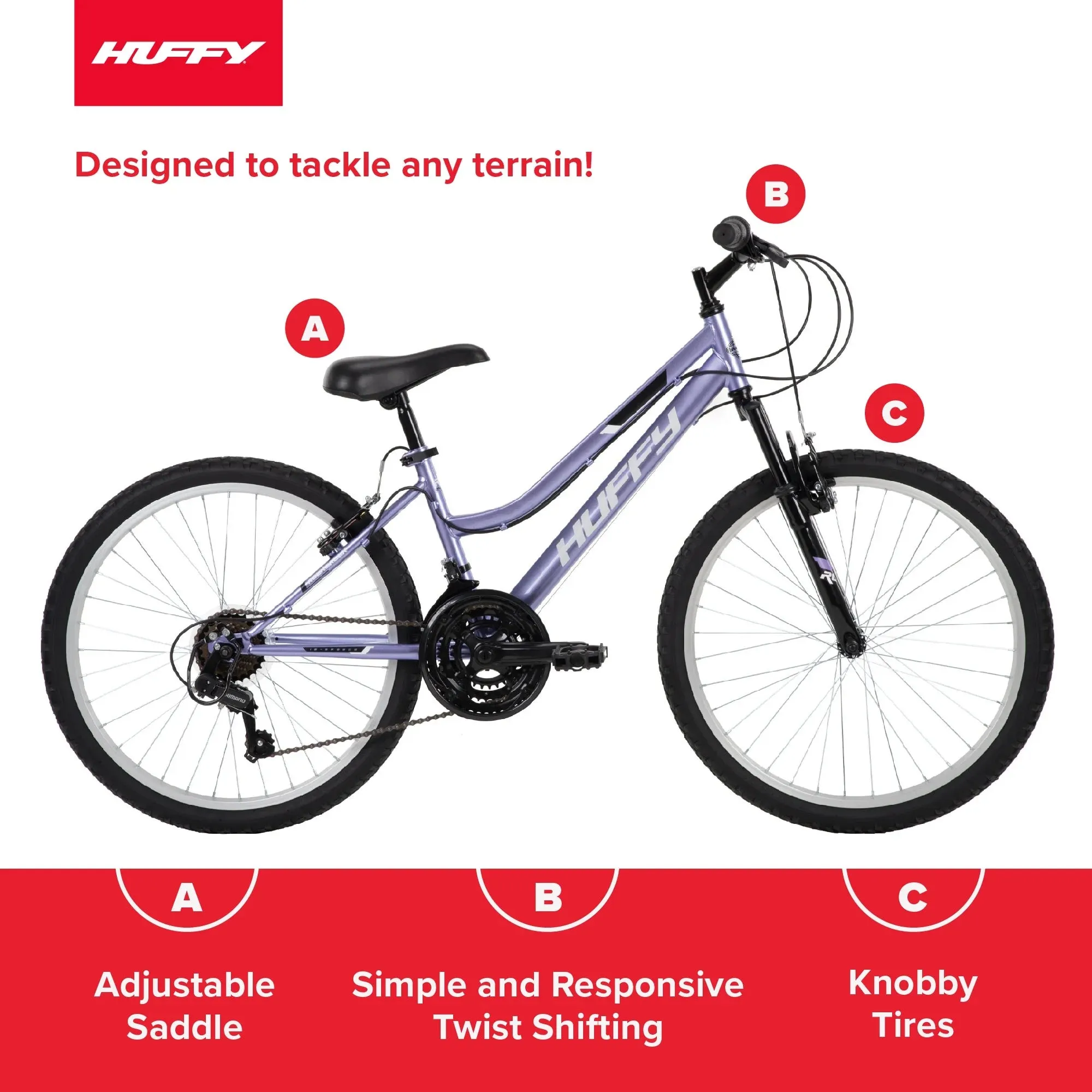 Huffy Rock Creek Mountain Bike, 24" Wheels, Adults Ages 13 , Purple Lilac