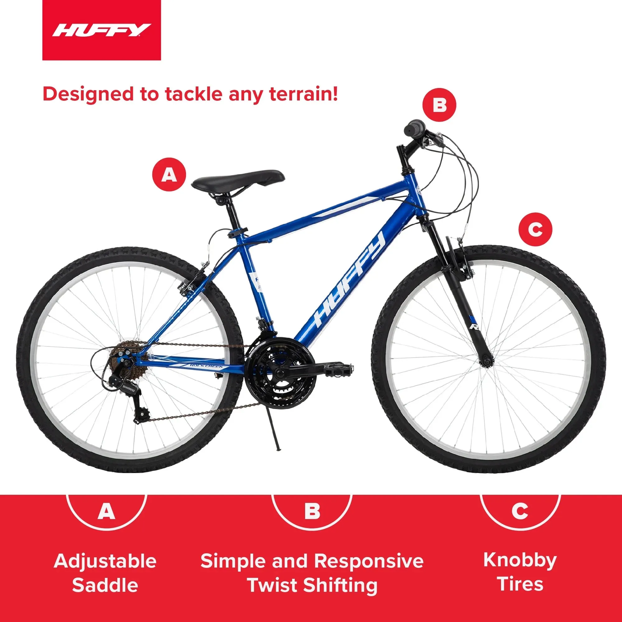 Huffy Rock Creek Mountain Bike, 26" Wheels, 18-Speeds, Ages 13  Years, Blue