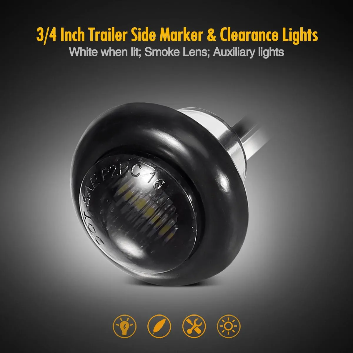 Partsam 10Pcs 3/4 Inch Mini White LED Side Marker Clearance Lights Smoke Black Lens Flush Grommet Mount Submersible Truck Boat Trailer Pickup 3/4 Inch Led Marker Lights Lamps Indicators Sealed