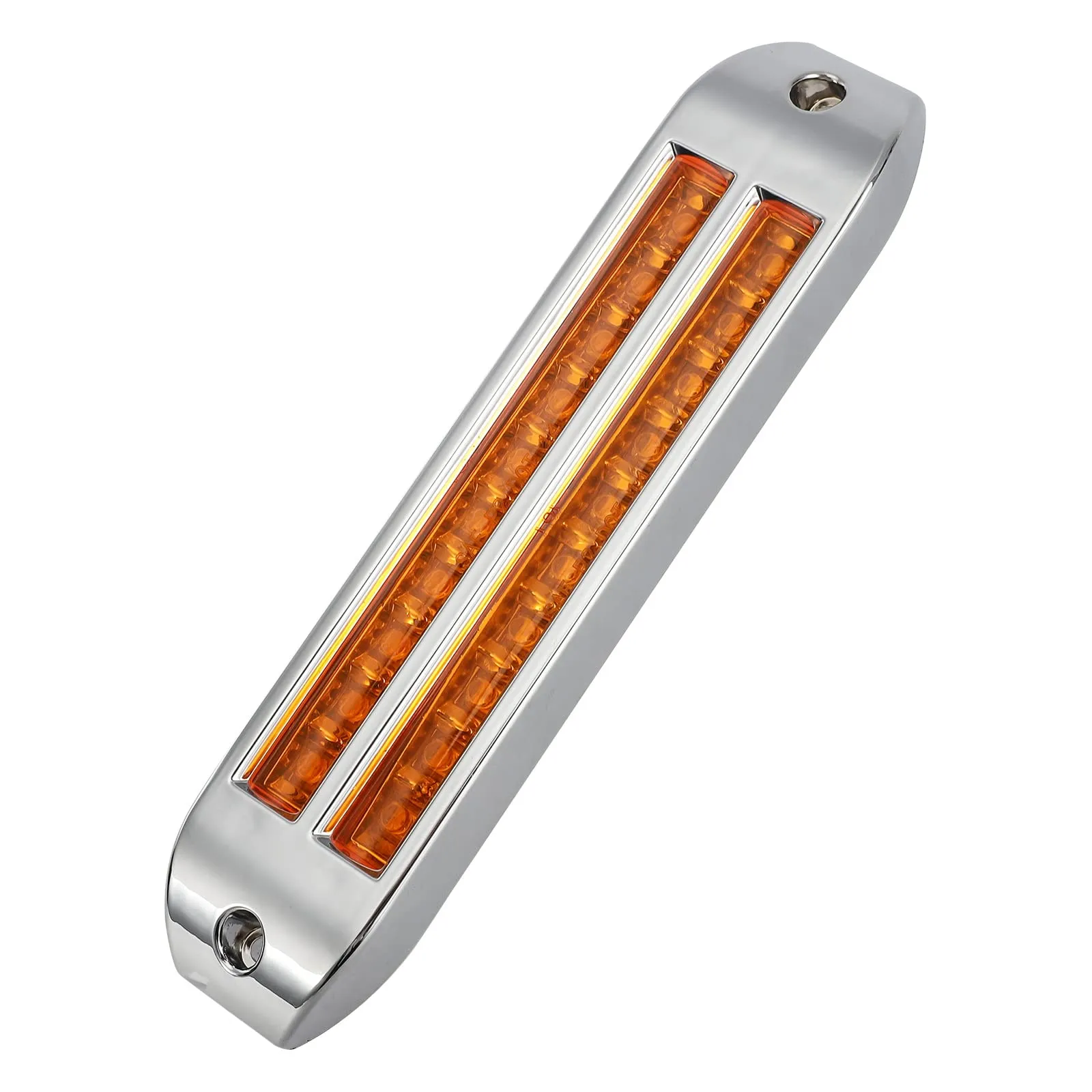 Partsam 2Pcs 8 1/4 Inch Led Trailer Tail Light Bar Amber 20 LED Chrome Flush Mount Stop Turn Tail Light Bar Dual 10 LED 6 1/2 Inch Turn Signal Light Bars Strips 12V Amber Lens 3 Wire Pigtails