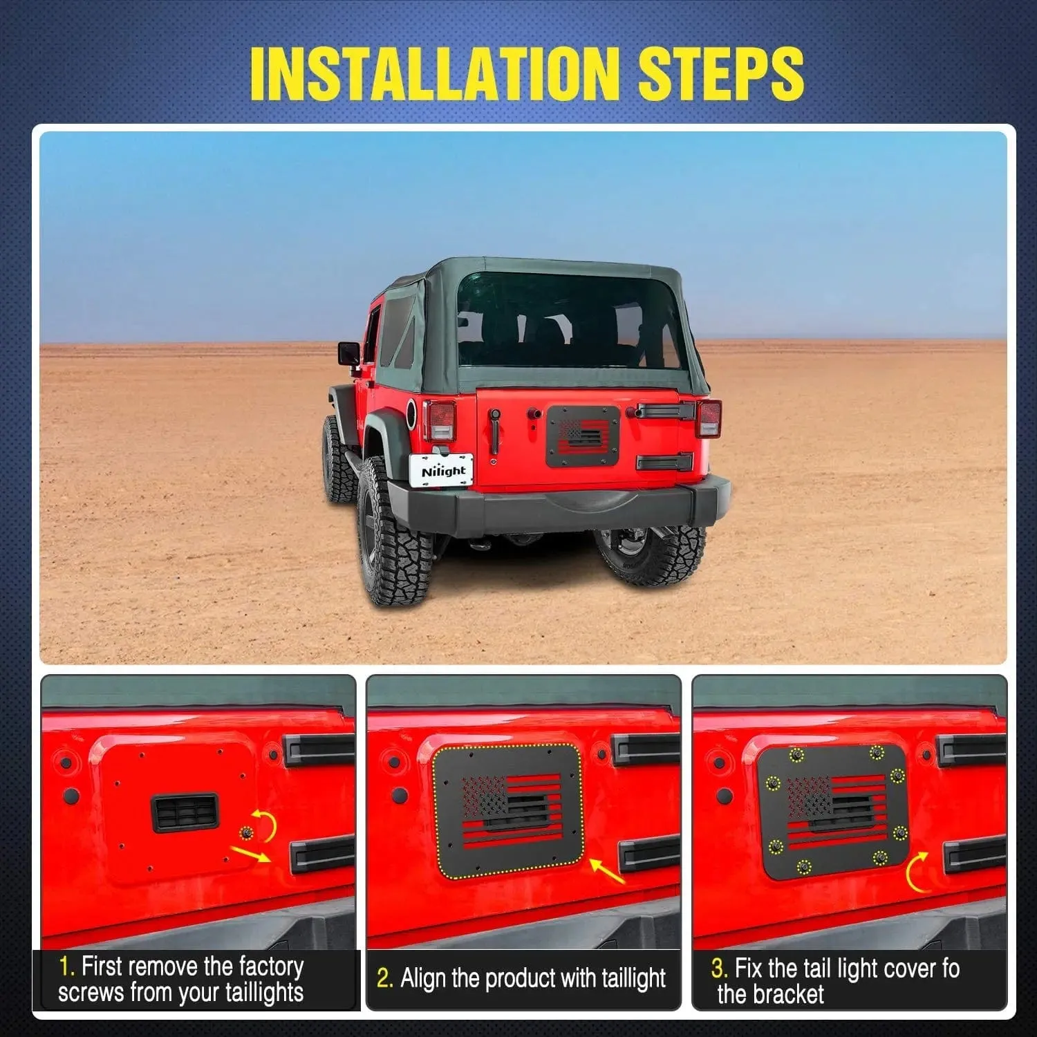 Spare Tire Carrier Delete Filler Plate For 2007-2017 Wrangler JK & Unlimited